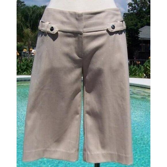 Cache Beige Metallic Self Belt Kissed Stripe Walking Bermuda Short New NWT $98 - Picture 4 of 5
